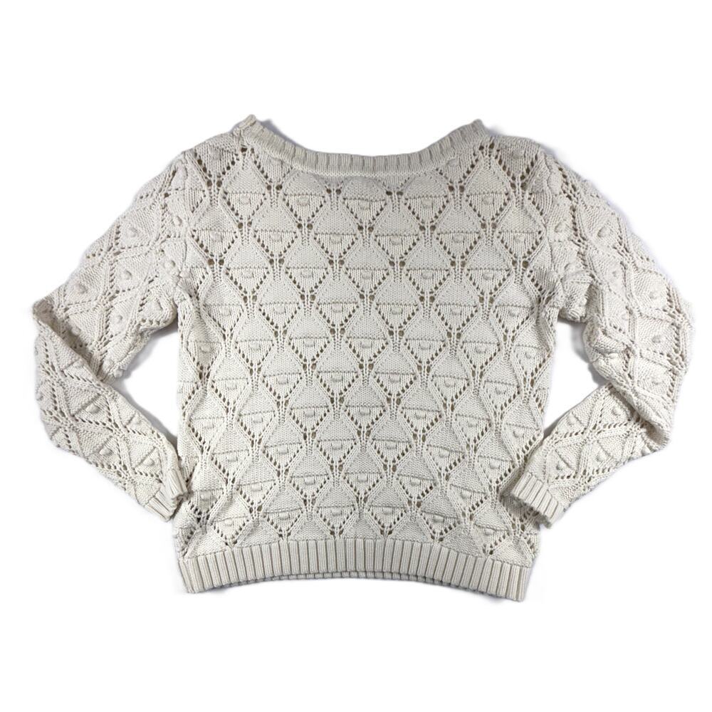 Tommy Hilfiger Women Cotton Ivory Crochet Bobble Knit Pullover Sweater Size S - Picture 5 of 9